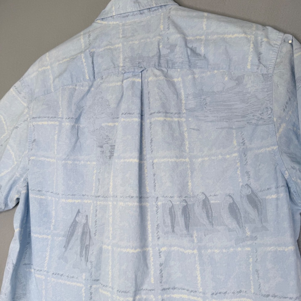 Columbia River Lodge Mens Short Sleeve Button Up Shirt Blue Fish Print Size L - Picture 9 of 12